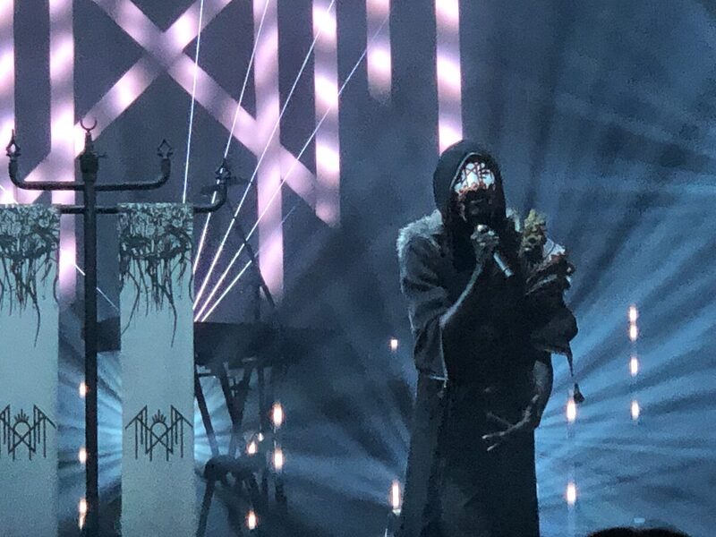 Vessel closeup during Sleep Token live show 2024 in dramatic stage lighting